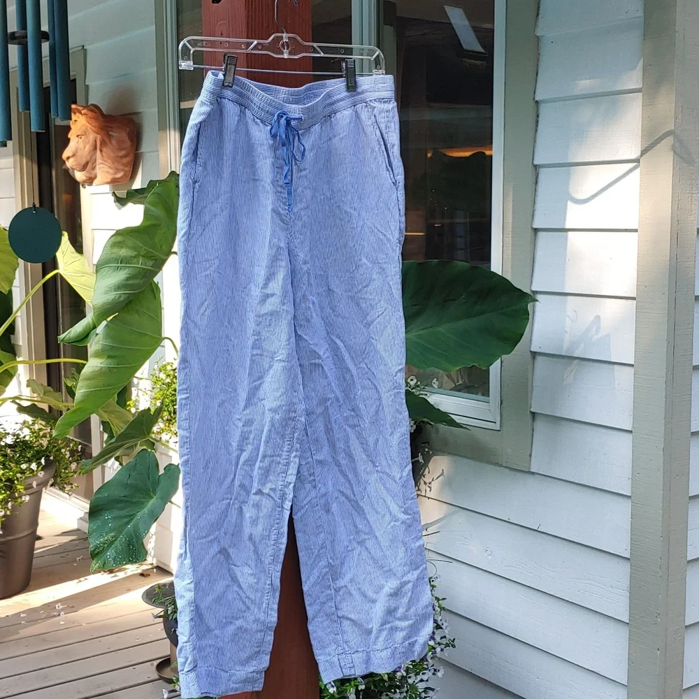 Talbots Linen Blue and White Lounge Pants with Pockets! - Picture 3 of 9